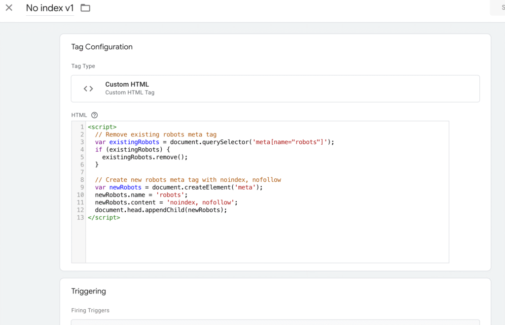 no index tag in gtm
